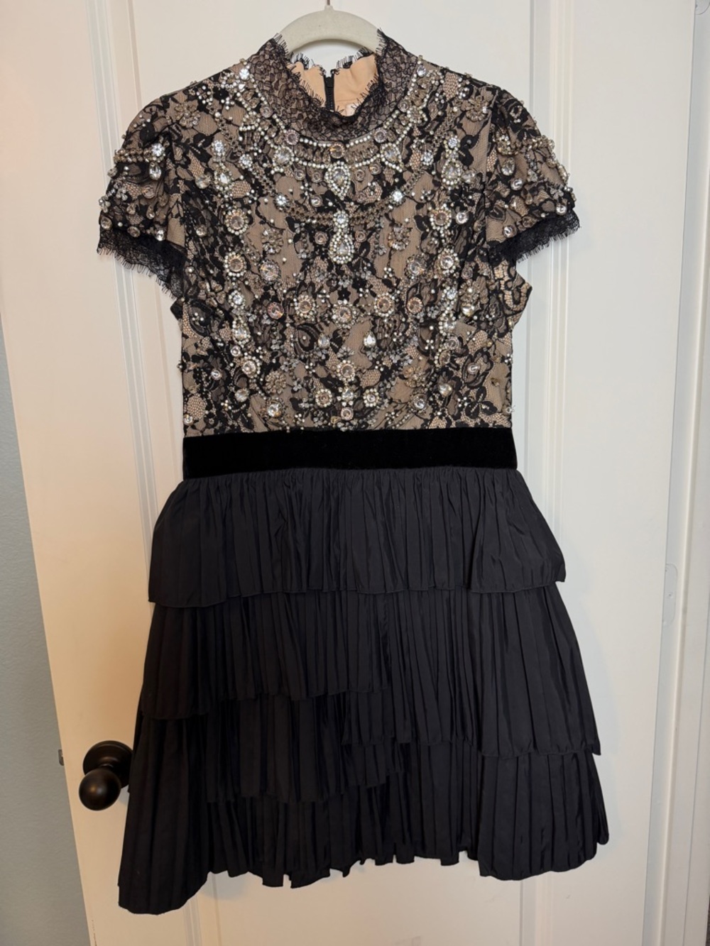Alice + Olivia Dorian Embellished Lace Dress